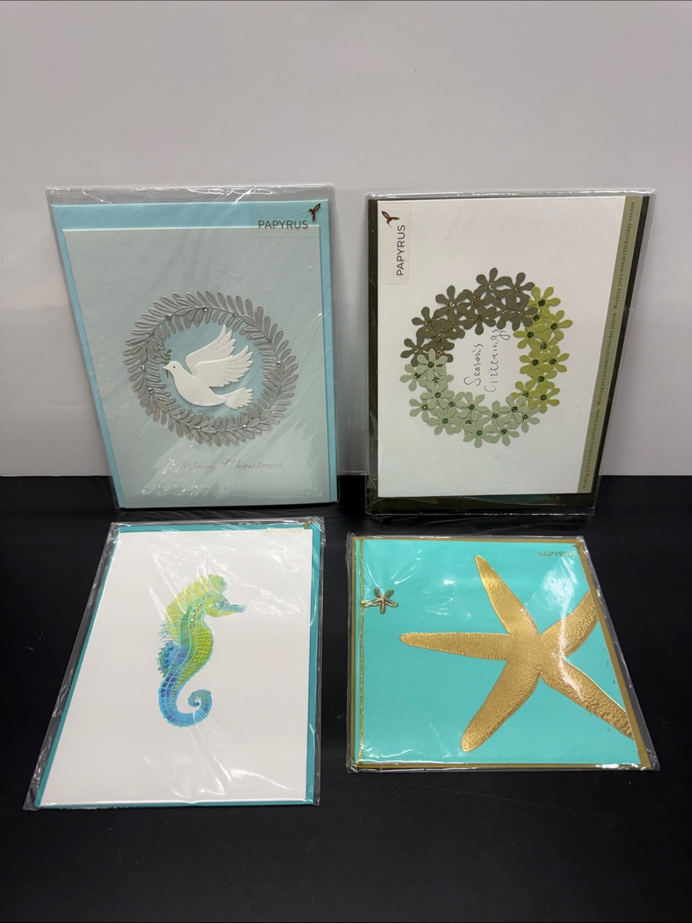Papyrus Assorted Greeting Cards Set - Aqua, Teal, Gold, Green, White
